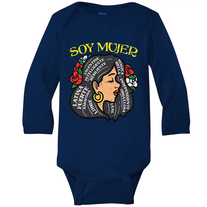 Soy Mujer Latin Woman Cinco De Mayo Mexican Baby Long Sleeve Bodysuit