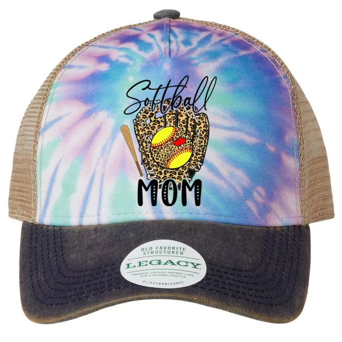 Softball Mom Leopard Game Day Softball Lover Mothers Day Legacy Tie Dye Trucker Hat