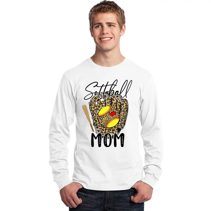 Softball Mom Leopard Game Day Softball Lover Mothers Day Tall Long Sleeve T-Shirt