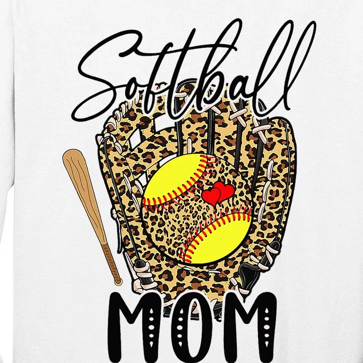 Softball Mom Leopard Game Day Softball Lover Mothers Day Tall Long Sleeve T-Shirt