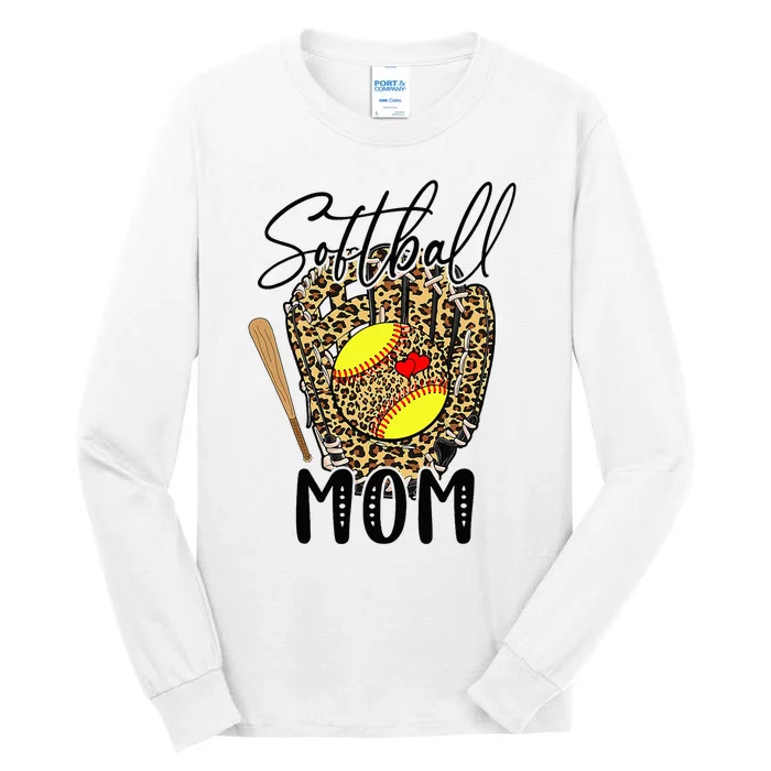 Softball Mom Leopard Game Day Softball Lover Mothers Day Tall Long Sleeve T-Shirt