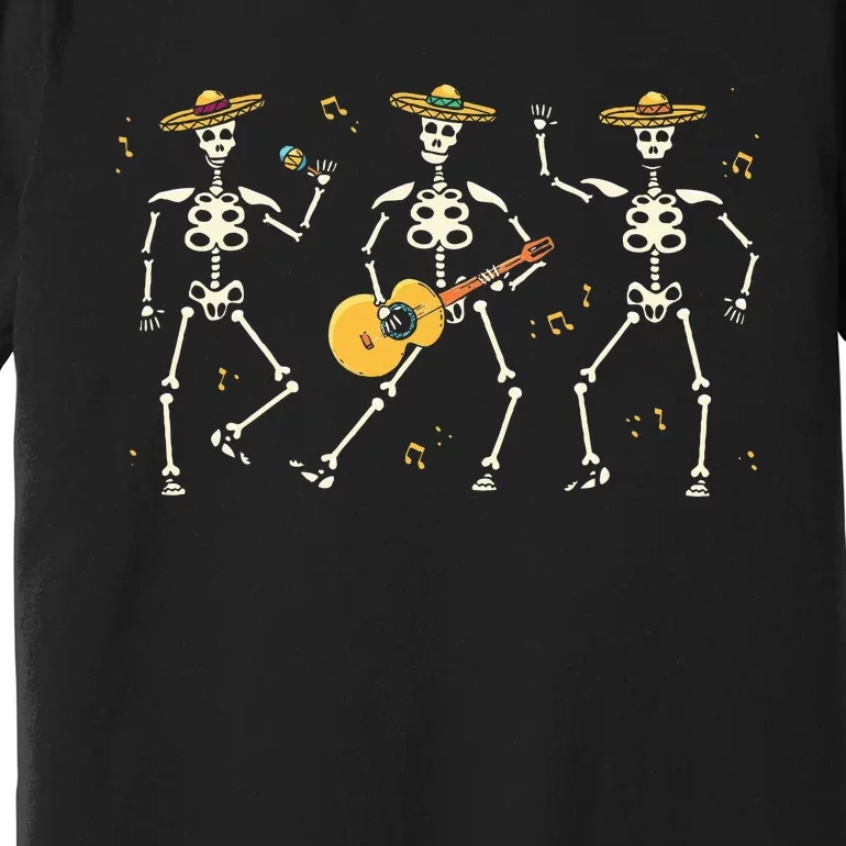 Skeleton Mariachi Lazy Halloween Costume Mexican Hat Guitar Premium T-Shirt