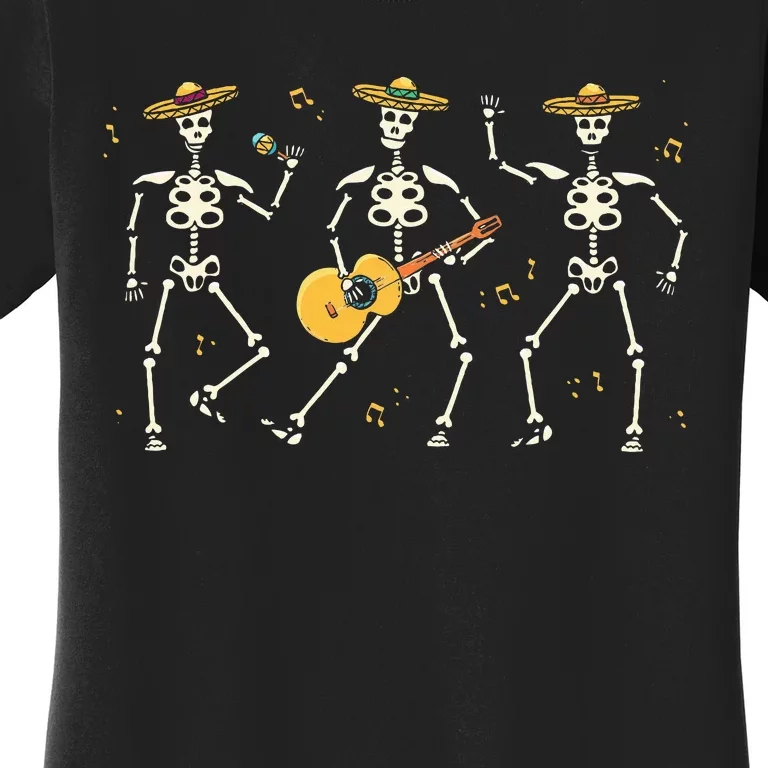 Skeleton Mariachi Lazy Halloween Costume Mexican Hat Guitar Women's T-Shirt