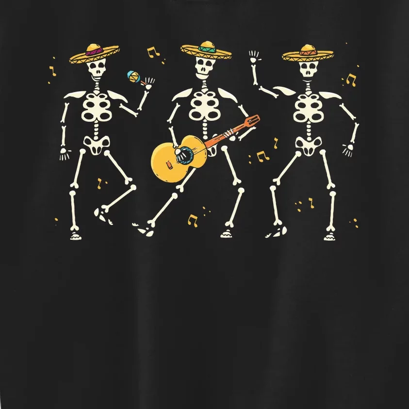 Skeleton Mariachi Lazy Halloween Costume Mexican Hat Guitar Kids Sweatshirt