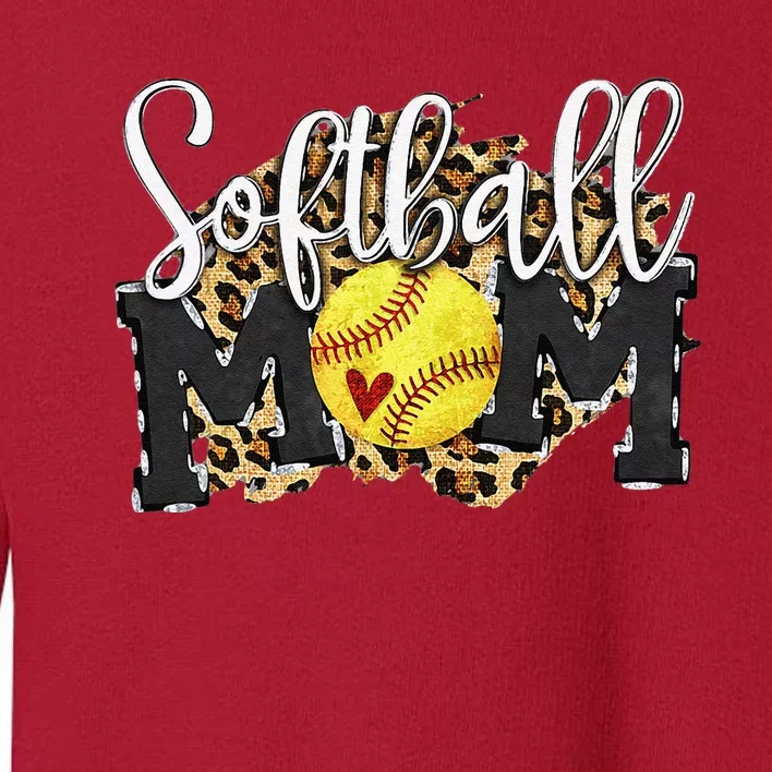 Softball Mom Leopard Funny Baseball Mom MotherS Day 2024 Toddler Sweatshirt