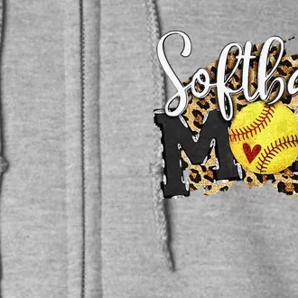 Softball Mom Leopard Funny Baseball Mom MotherS Day 2024 Full Zip Hoodie