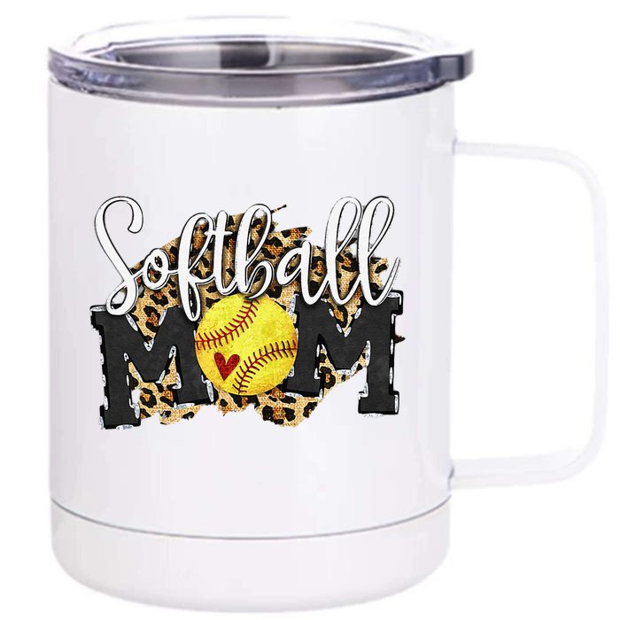 Softball Mom Leopard Funny Baseball Mom MotherS Day 2024 Front & Back 12oz Stainless Steel Tumbler Cup