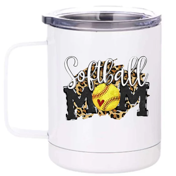 Softball Mom Leopard Funny Baseball Mom MotherS Day 2024 Front & Back 12oz Stainless Steel Tumbler Cup