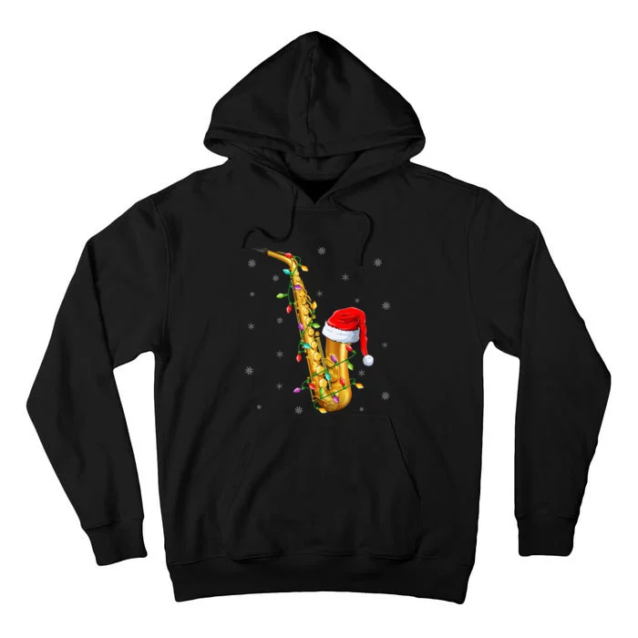 Saxophone Music Lover Xmas Lights Santa Saxophone Christmas Tall Hoodie