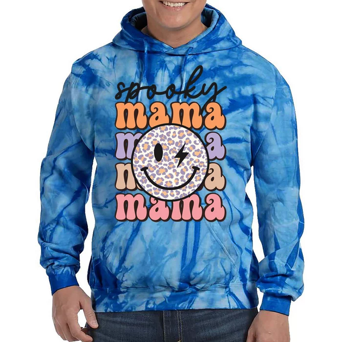 Spooky Mama Leopard Happy Smile Retro Halloween Mom Gift Tie Dye Hoodie