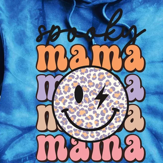 Spooky Mama Leopard Happy Smile Retro Halloween Mom Gift Tie Dye Hoodie