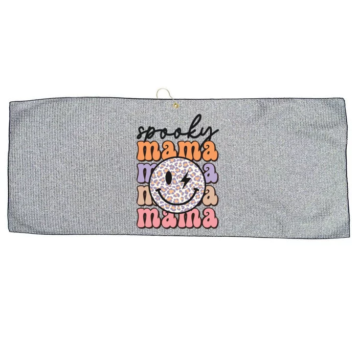 Spooky Mama Leopard Happy Smile Retro Halloween Mom Gift Large Microfiber Waffle Golf Towel