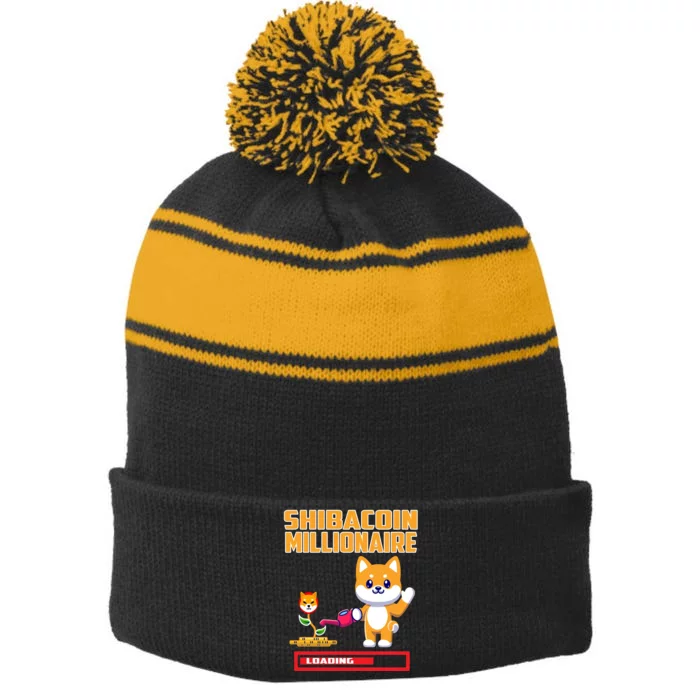 Shibacoin Millionaire Loading Stripe Pom Pom Beanie