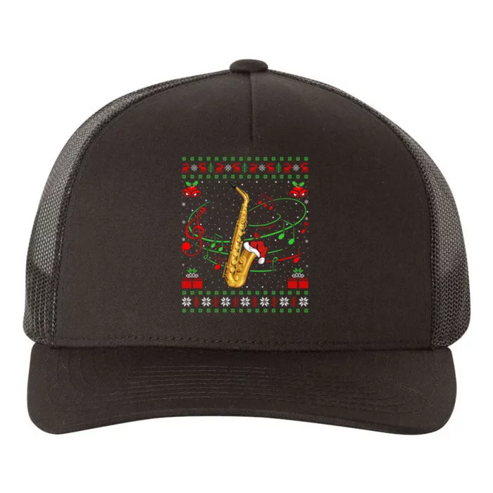 Saxophone Music Lover Xmas Gift Ugly Saxophone Christmas Yupoong Adult 5-Panel Trucker Hat