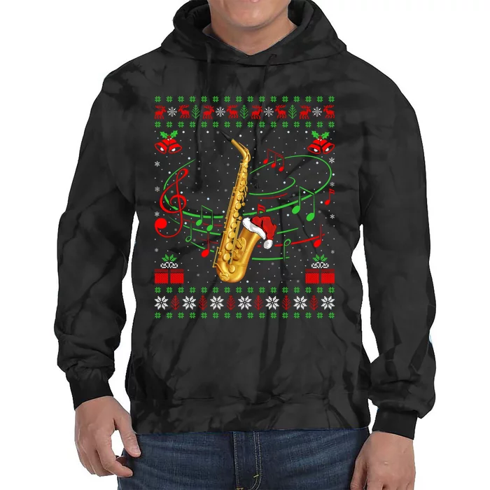 Saxophone Music Lover Xmas Gift Ugly Saxophone Christmas Tie Dye Hoodie