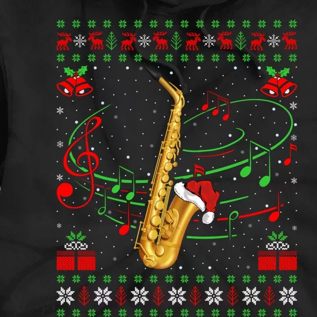 Saxophone Music Lover Xmas Gift Ugly Saxophone Christmas Tie Dye Hoodie