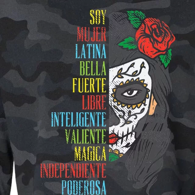 Soy Mujer Latina Sugar Skull  Cinco De Mayo Cropped Pullover Crew