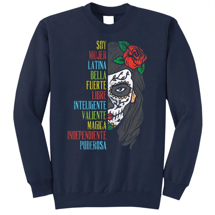 Soy Mujer Latina Sugar Skull  Cinco De Mayo Tall Sweatshirt