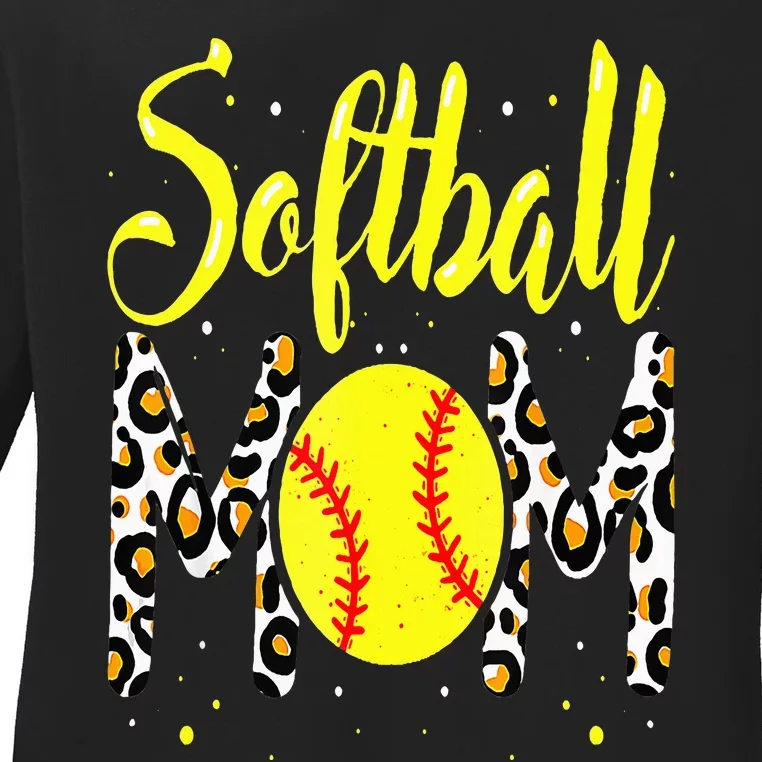 Softball Mom Leopard Funny Baseball Mom MotherS Day Ladies Long Sleeve Shirt