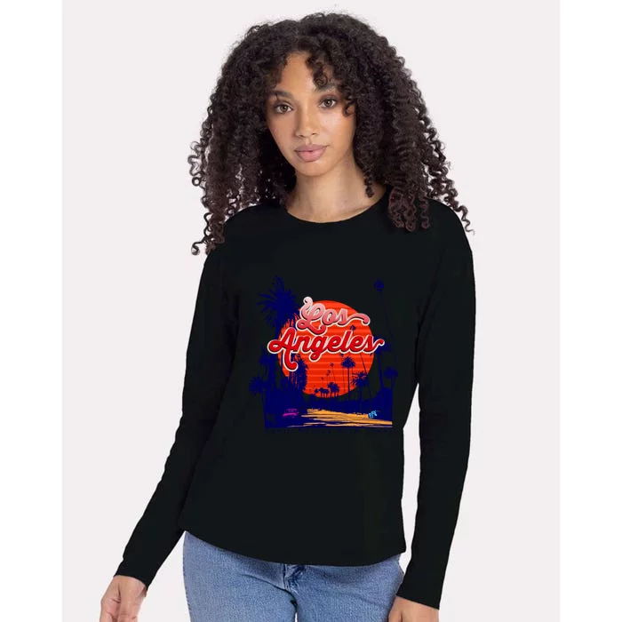 Santa Monica Los Angeles Palm Trees Scenic Womens Cotton Relaxed Long Sleeve T-Shirt