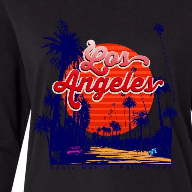 Santa Monica Los Angeles Palm Trees Scenic Womens Cotton Relaxed Long Sleeve T-Shirt