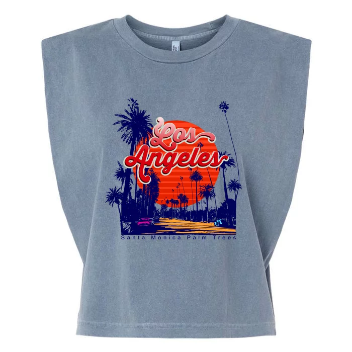 Santa Monica Los Angeles Palm Trees Scenic Garment-Dyed Women's Muscle Tee