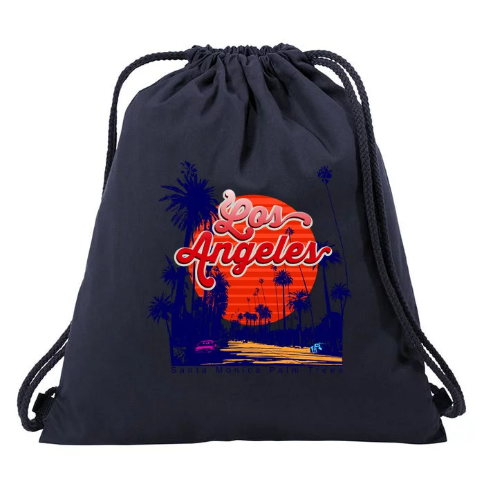 Santa Monica Los Angeles Palm Trees Scenic Drawstring Bag