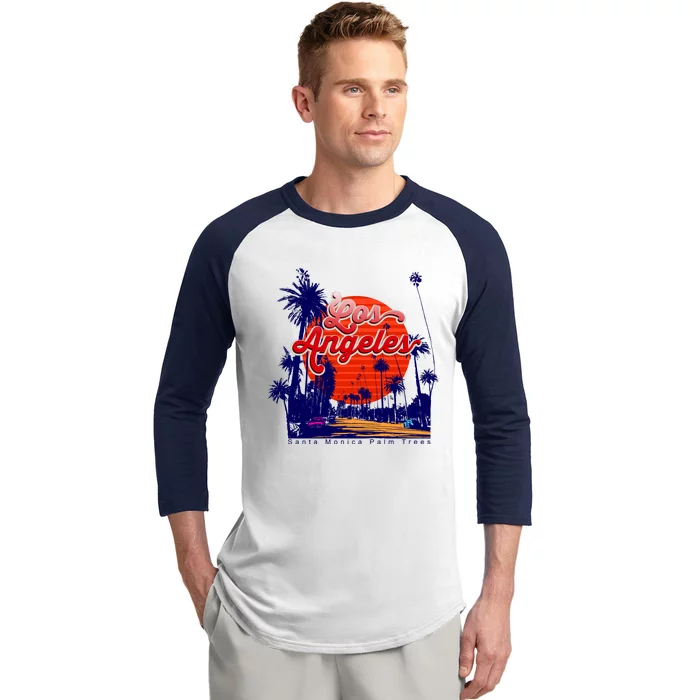 Santa Monica Los Angeles Palm Trees Scenic Baseball Sleeve Shirt