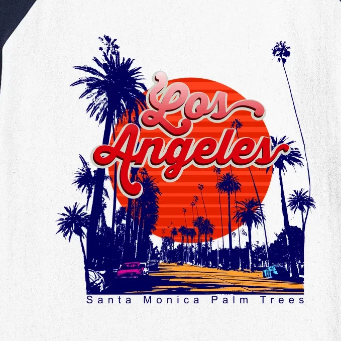 Santa Monica Los Angeles Palm Trees Scenic Baseball Sleeve Shirt