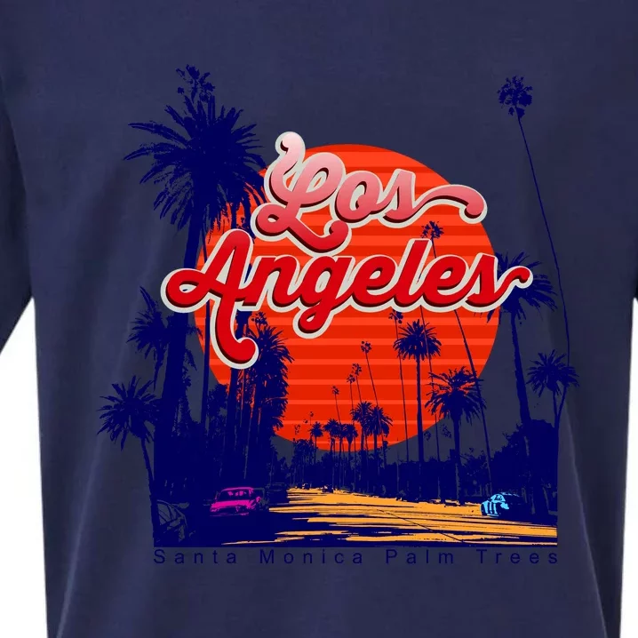 Santa Monica Los Angeles Palm Trees Scenic Sueded Cloud Jersey T-Shirt