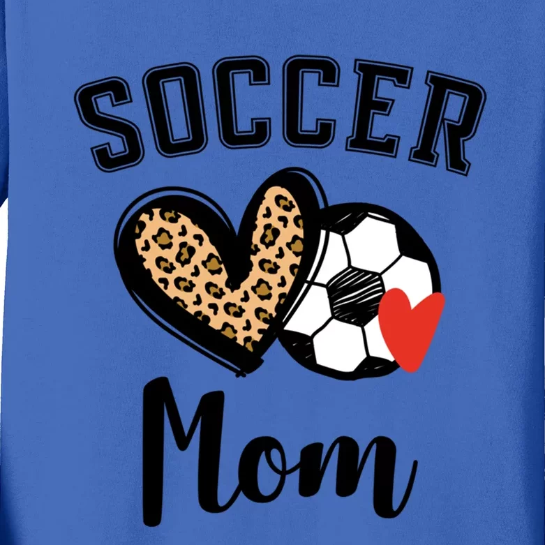 Soccer Mom Leopard Heart Gift Kids Long Sleeve Shirt