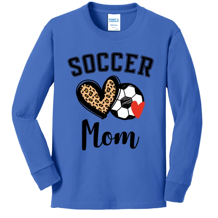 Soccer Mom Leopard Heart Gift Kids Long Sleeve Shirt