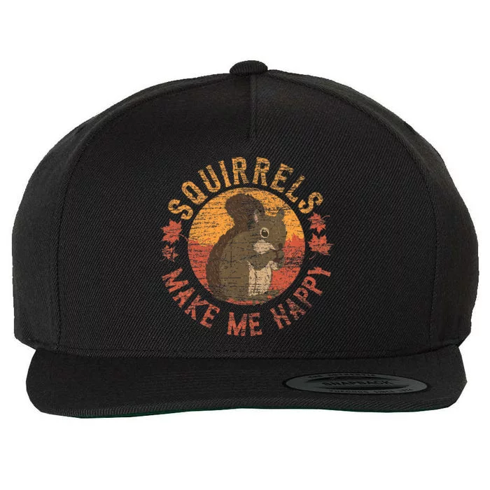 Squirrels Make Me Happy Vintage Squirrel Wool Snapback Cap