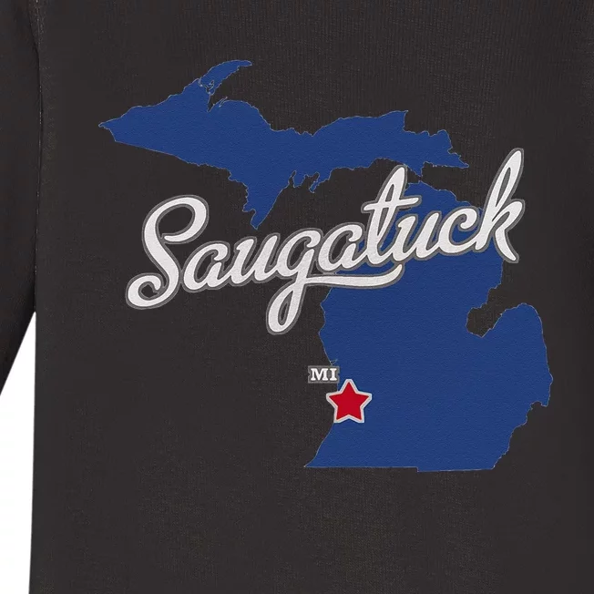 Saugatuck Michigan MI Map Baby Long Sleeve Bodysuit