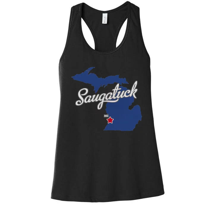 Saugatuck Michigan MI Map Women's Racerback Tank