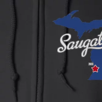 Saugatuck Michigan MI Map Full Zip Hoodie