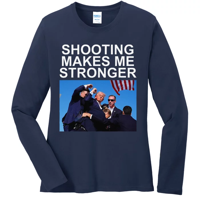 Shooting Makes Me Stronger Trump 2024 Ladies Long Sleeve Shirt