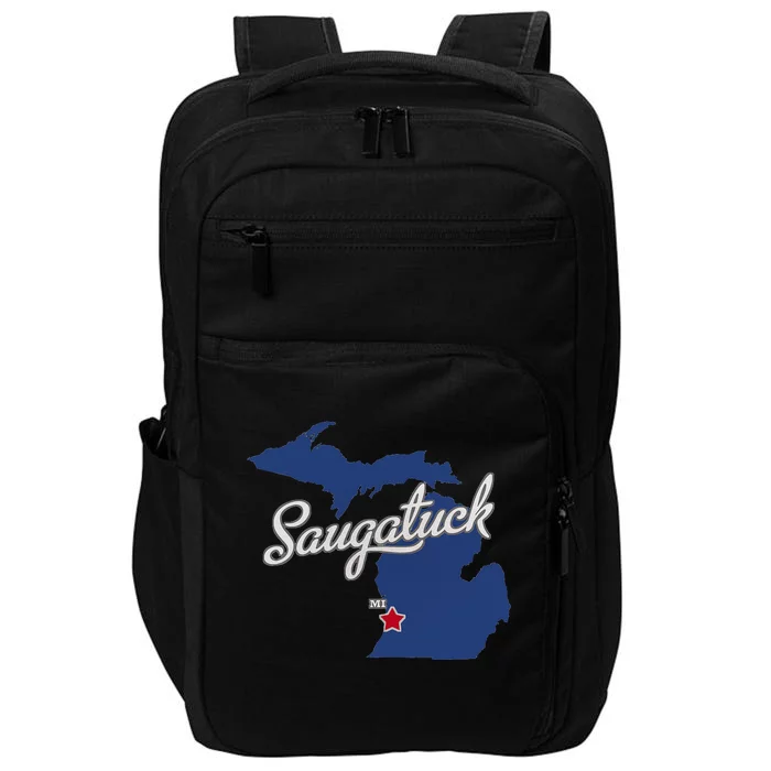 Saugatuck Michigan MI Map Impact Tech Backpack