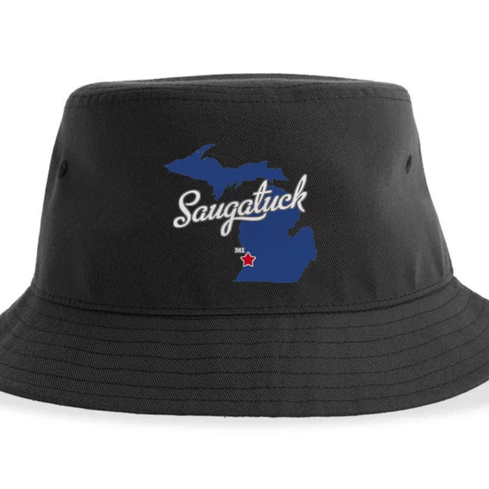 Saugatuck Michigan MI Map Sustainable Bucket Hat