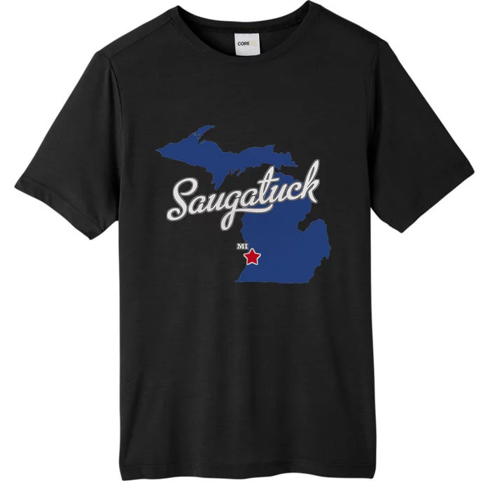 Saugatuck Michigan MI Map ChromaSoft Performance T-Shirt