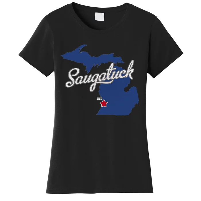 Saugatuck Michigan MI Map Women's T-Shirt