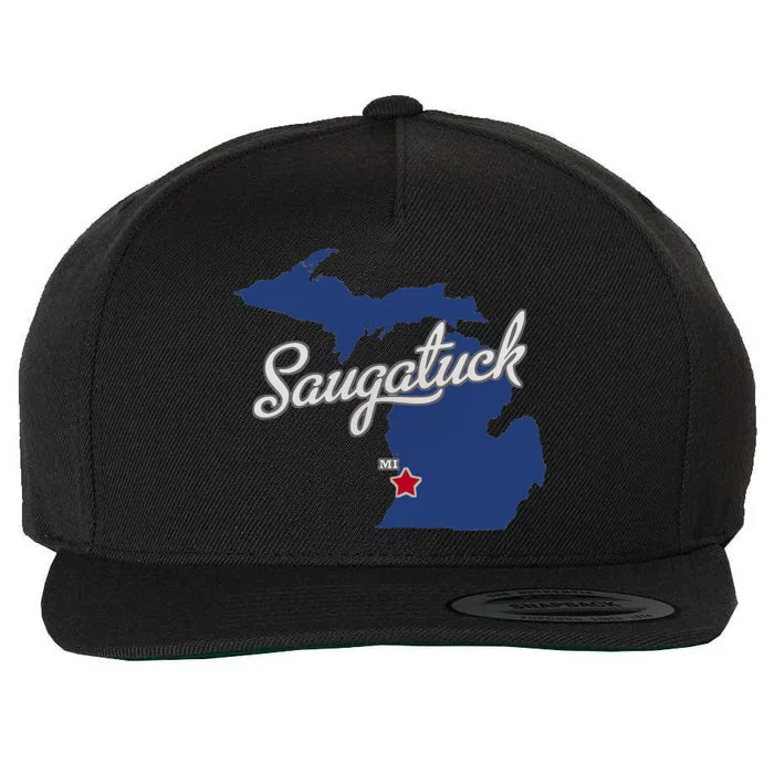 Saugatuck Michigan MI Map Wool Snapback Cap