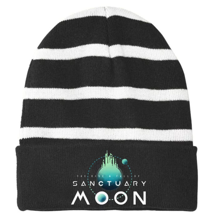 Sanctuary Moon Murderbot Funny Moon Space Science Fiction Striped Beanie with Solid Band