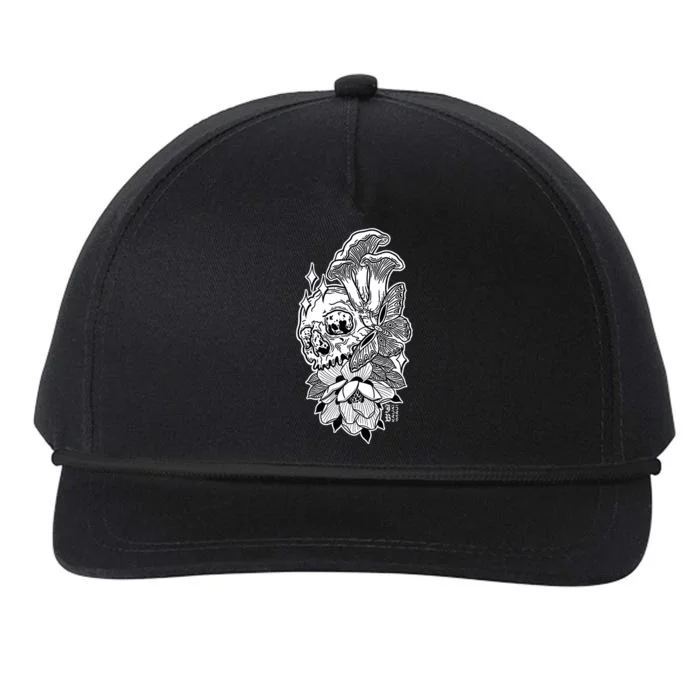 Skull Mushrooms Magnolia and Butterfly Tattoo Design Snapback Five-Panel Rope Hat