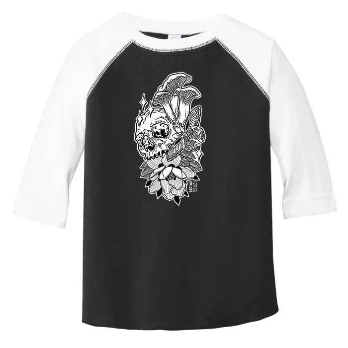 Skull Mushrooms Magnolia and Butterfly Tattoo Design Toddler Fine Jersey T-Shirt