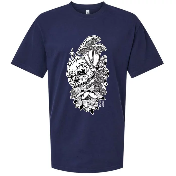 Skull Mushrooms Magnolia and Butterfly Tattoo Design Sueded Cloud Jersey T-Shirt