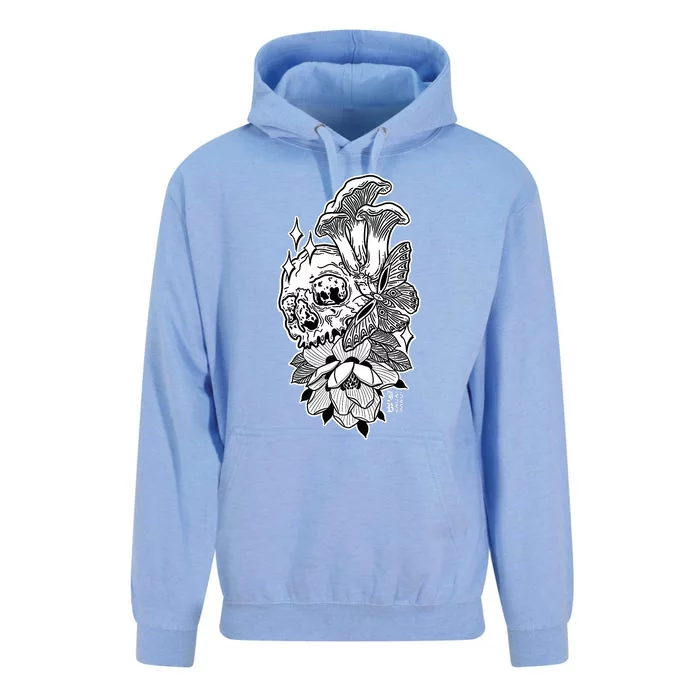 Skull Mushrooms Magnolia and Butterfly Tattoo Design Unisex Surf Hoodie