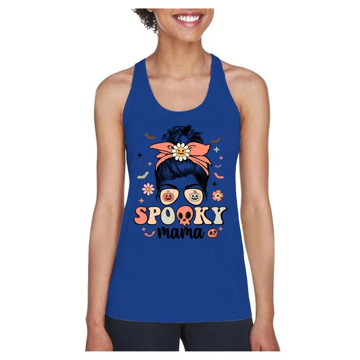 Spooky Mama Messy Bun Matching Mama And Mini Halloween Gift Women's Racerback Tank