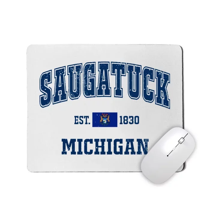 Saugatuck Michigan MI Vintage State Flag Athletic Navy Mousepad