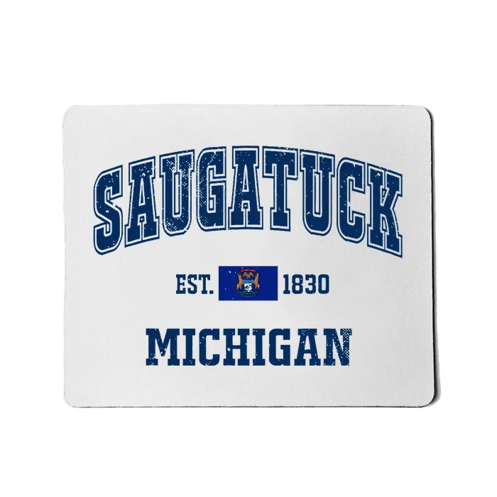 Saugatuck Michigan MI Vintage State Flag Athletic Navy Mousepad